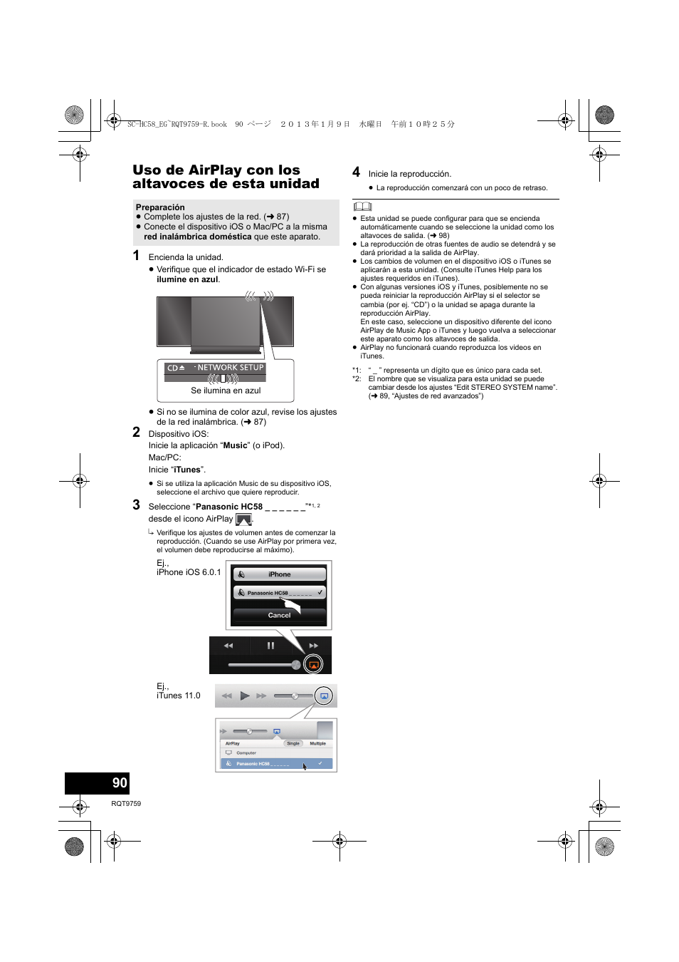 Uso de airplay con los altavoces de esta unidad | Panasonic SCHC58EG User Manual | Page 90 / 108