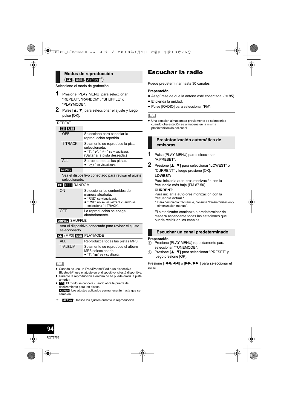 Escuchar la radio | Panasonic SCHC58EG User Manual | Page 94 / 108