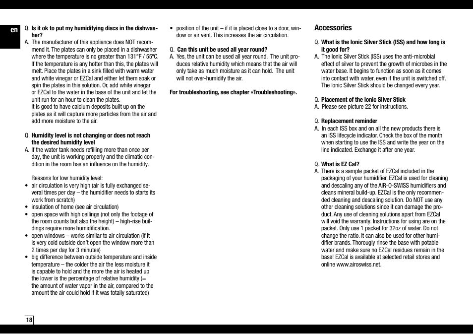 Accessories | Air-O-Swiss AOS2055A User Manual | Page 18 / 20