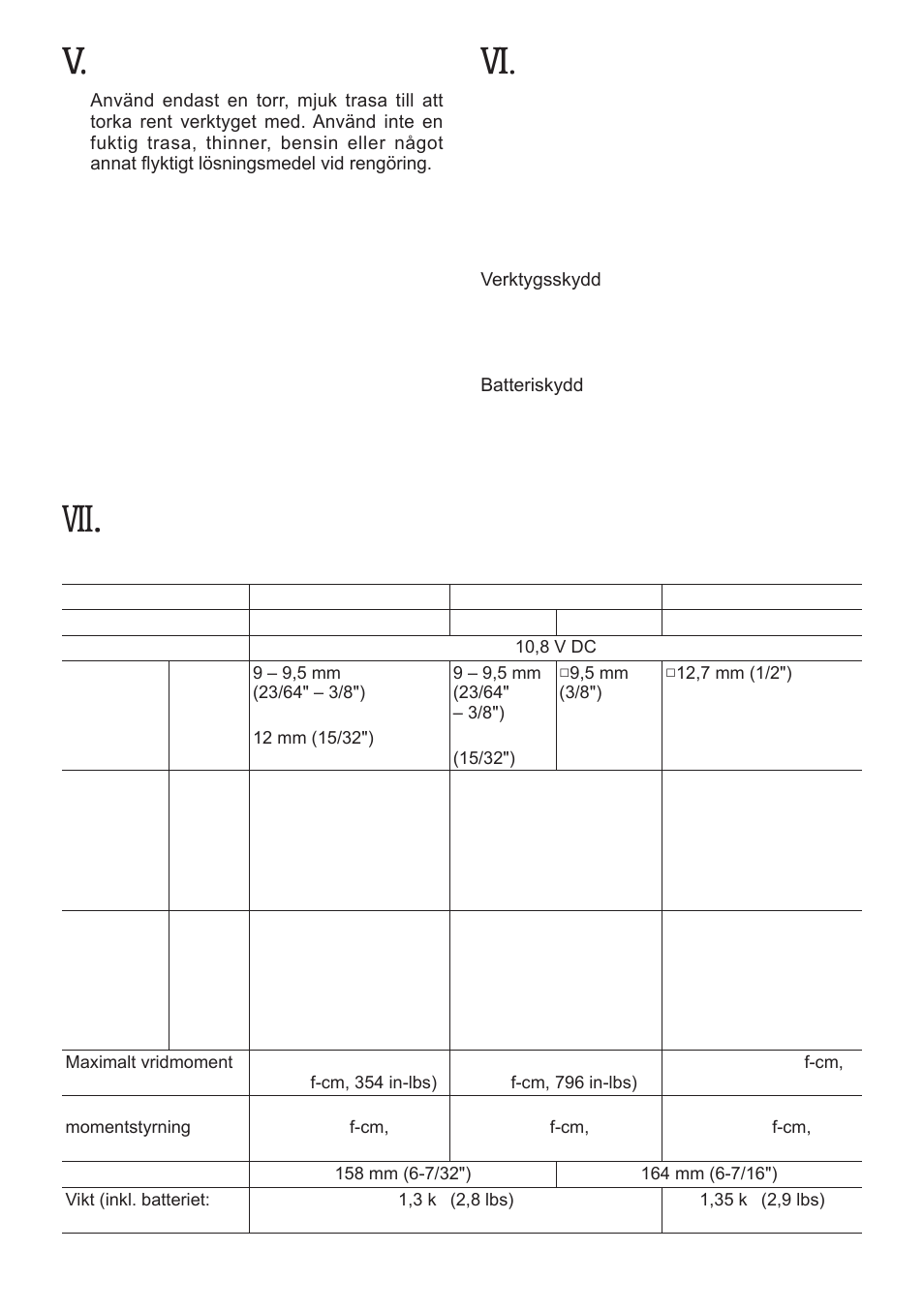 Skötsel, Tillbehör, Specifikationer | Slagskruvdragare | Panasonic EYFLA1 User Manual | Page 106 / 168