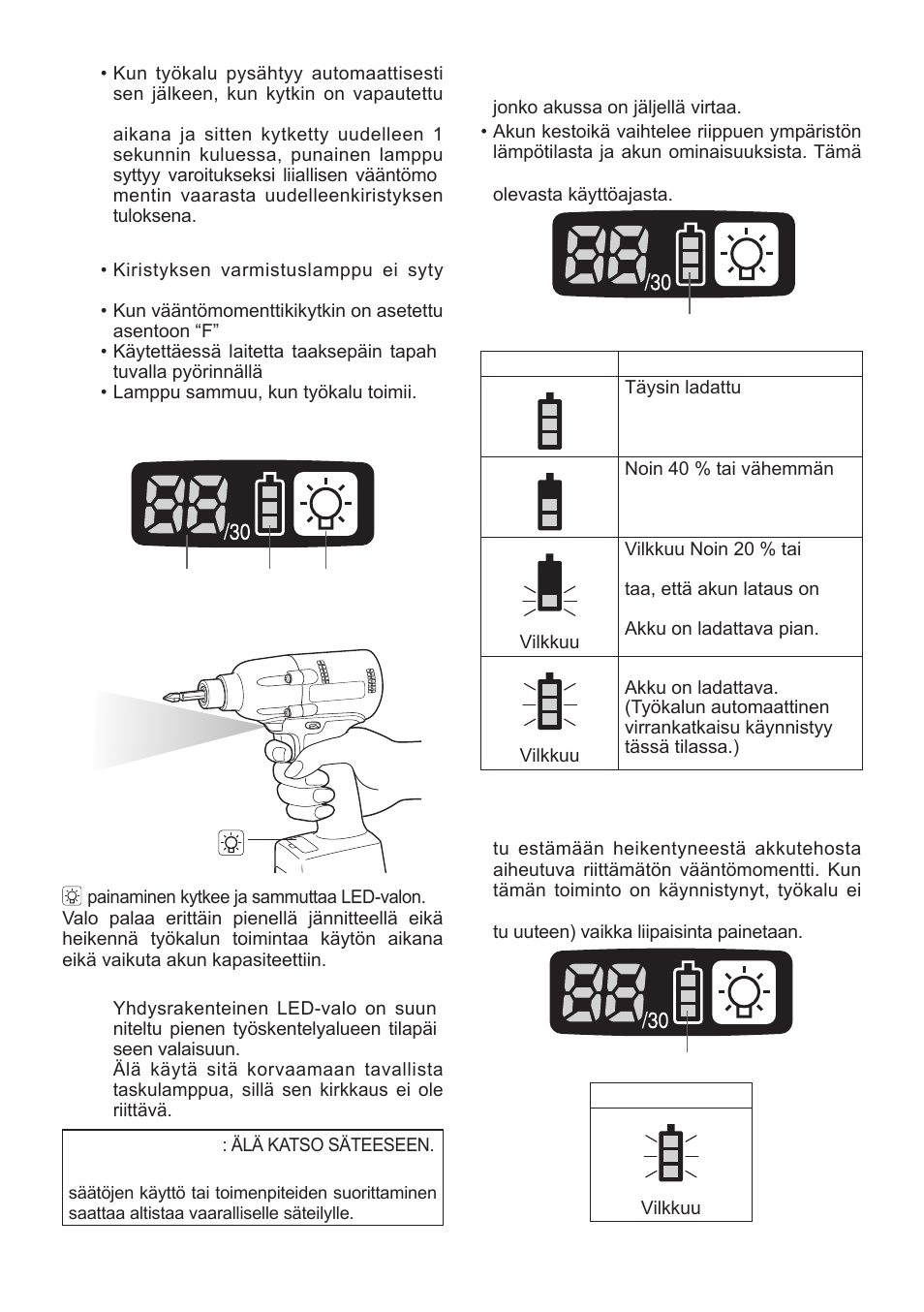 Säätöpaneeli | Panasonic EYFLA1 User Manual | Page 123 / 168