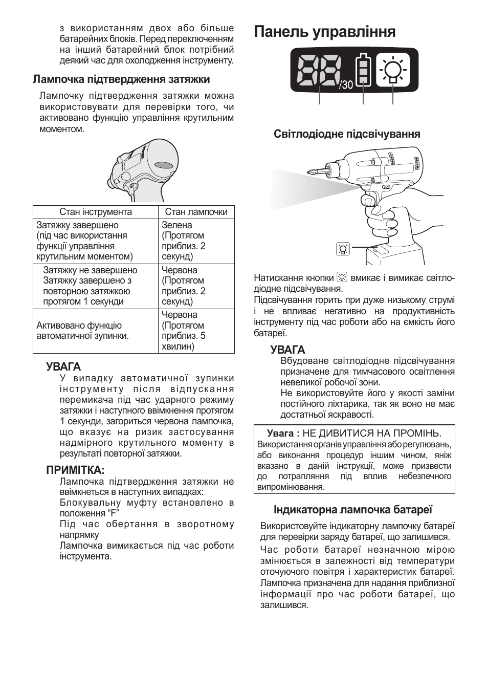 Панель управління | Panasonic EYFLA1 User Manual | Page 146 / 168