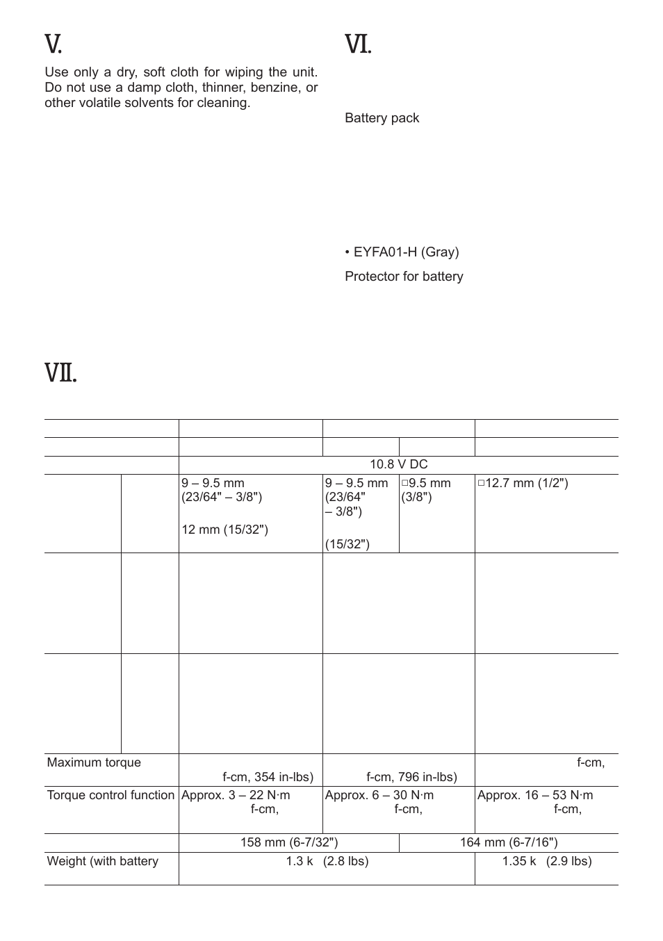 Maintenance, Accessories, Specifications | Main unit | Panasonic EYFLA1 User Manual | Page 15 / 168