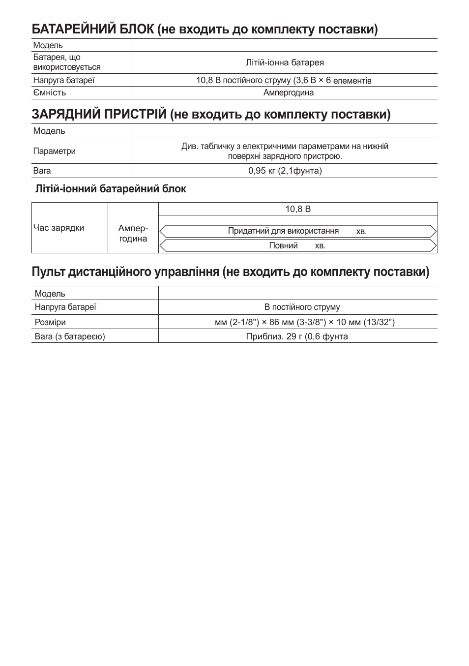 Батарейний блок (не входить до комплекту поставки) | Panasonic EYFLA1 User Manual | Page 154 / 168