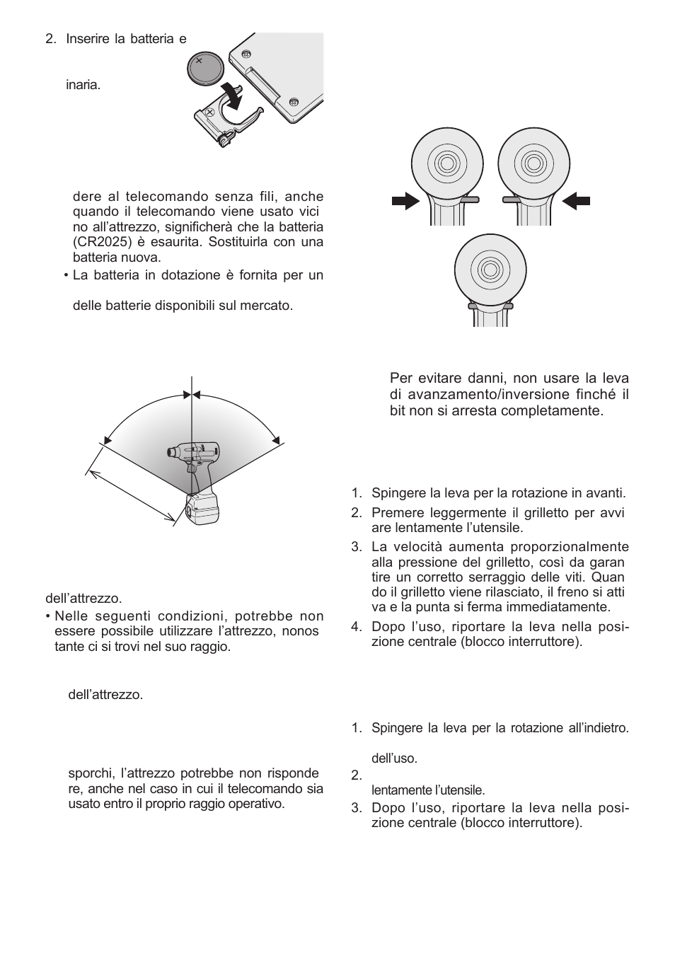 Uso dell’interruttore di rota- zione in avanti, Uso dell’interruttore di rota- zione all’indietro | Panasonic EYFLA1 User Manual | Page 46 / 168