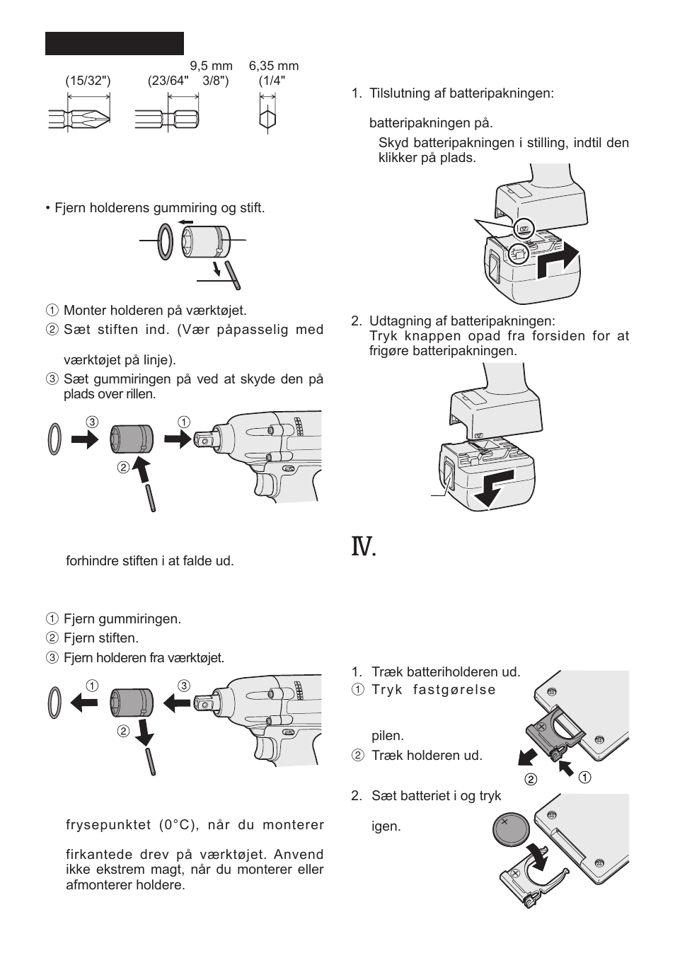 Betjening, Montering af holderen, Afmontering af holderem | Isætning og udtagning af batteripakningen | Panasonic EYFLA1 User Manual | Page 84 / 168