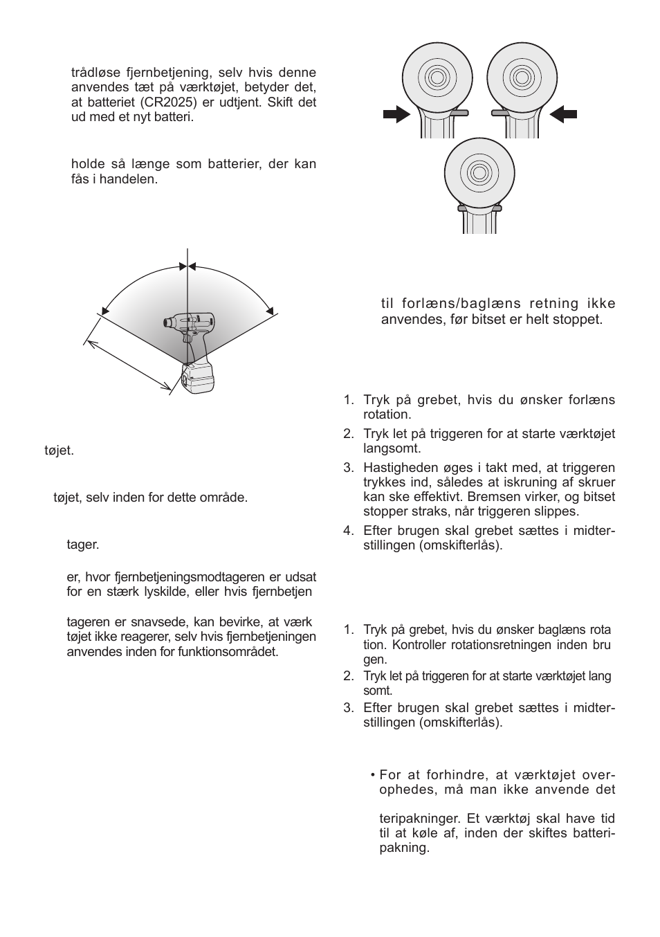 Forlæns rotation – betje- ning af omskifter, Baglæns rotation – betje- ning af omskifter | Panasonic EYFLA1 User Manual | Page 85 / 168