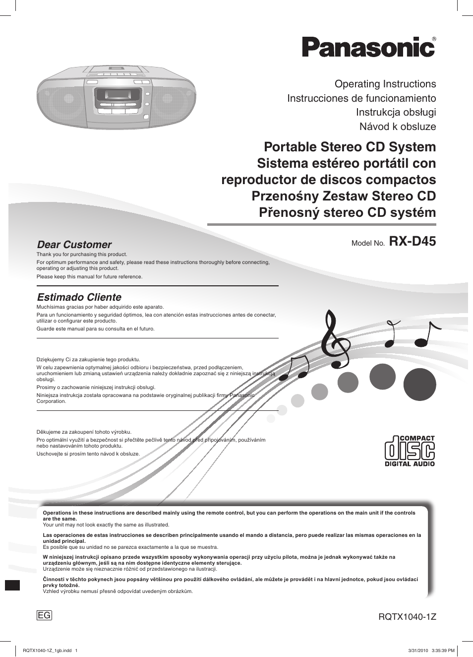 Panasonic RXD45EG User Manual | 20 pages