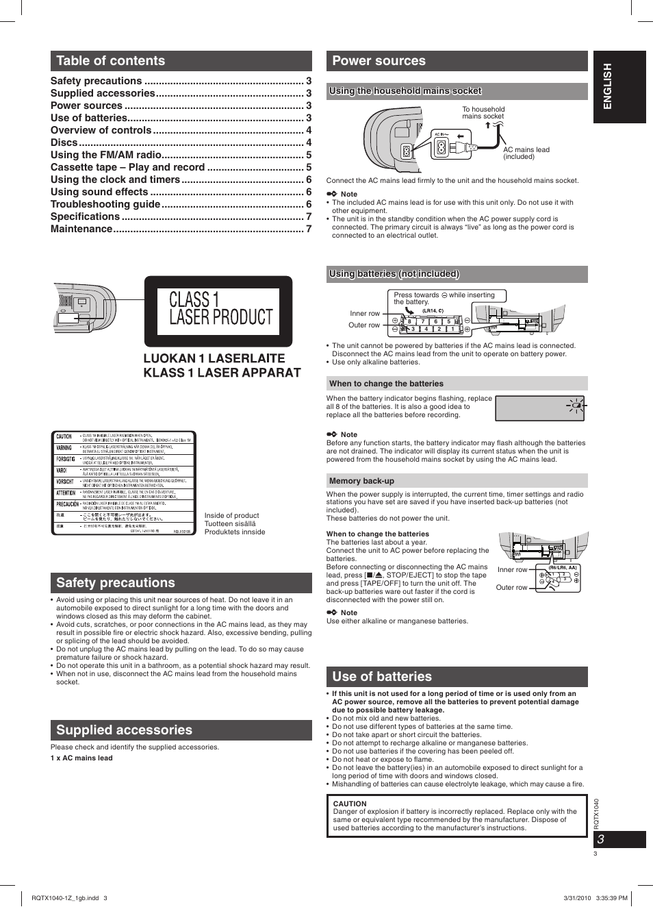 Panasonic RXD45EG User Manual | Page 3 / 20