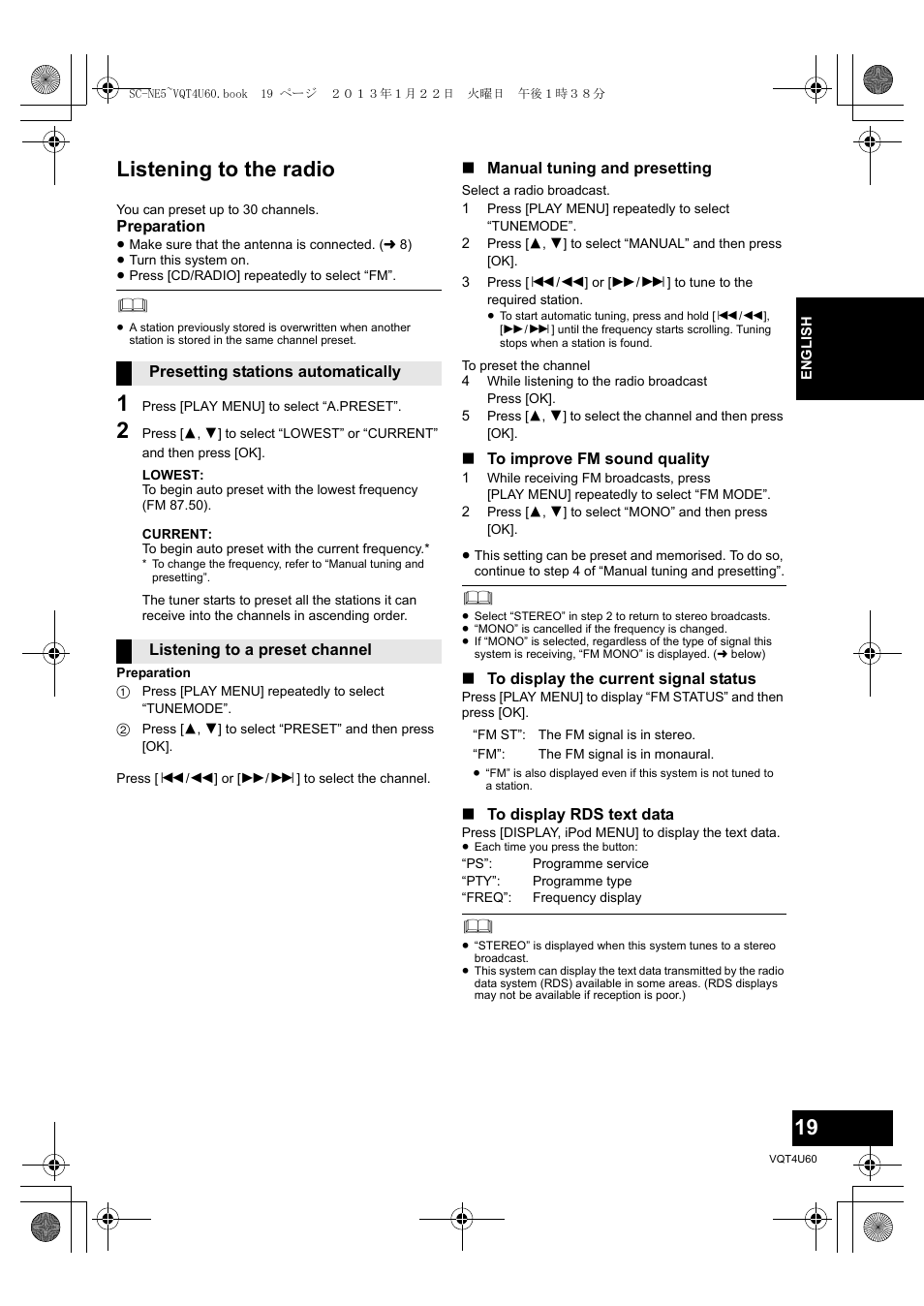 Listening to the radio | Panasonic SCNE5EG User Manual | Page 19 / 88