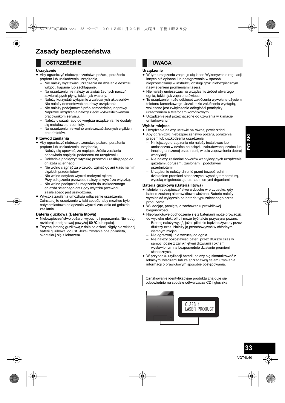 Zasady bezpieczeństwa, Ostrzeëenie uwaga | Panasonic SCNE5EG User Manual | Page 33 / 88