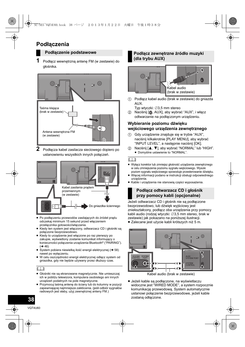 Podłączenia | Panasonic SCNE5EG User Manual | Page 38 / 88