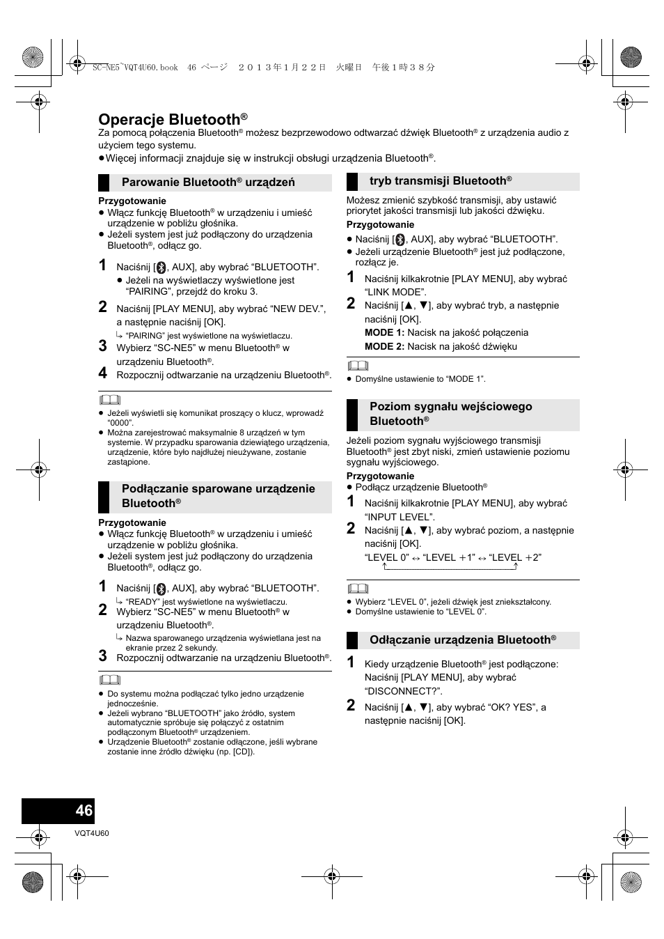 Operacje bluetooth | Panasonic SCNE5EG User Manual | Page 46 / 88