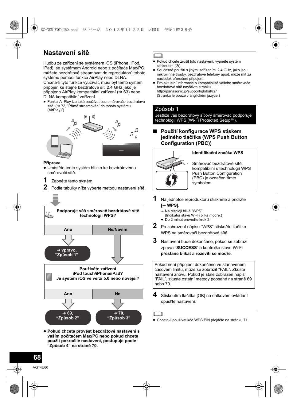 Nastavení sítě, Způsob 1 | Panasonic SCNE5EG User Manual | Page 68 / 88