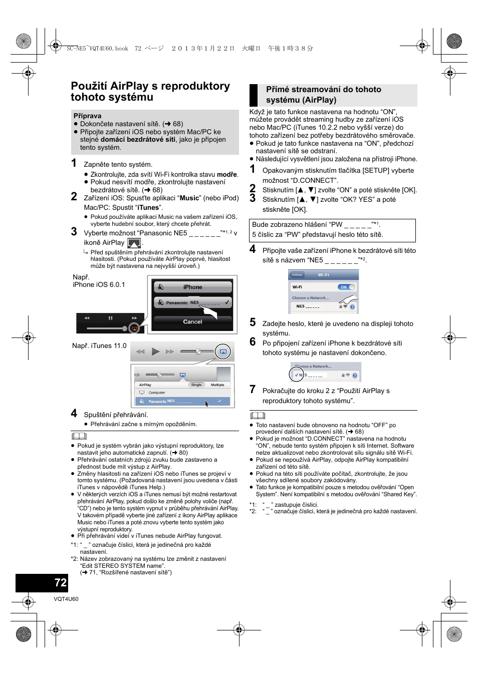 Použití airplay s reproduktory tohoto systému | Panasonic SCNE5EG User Manual | Page 72 / 88