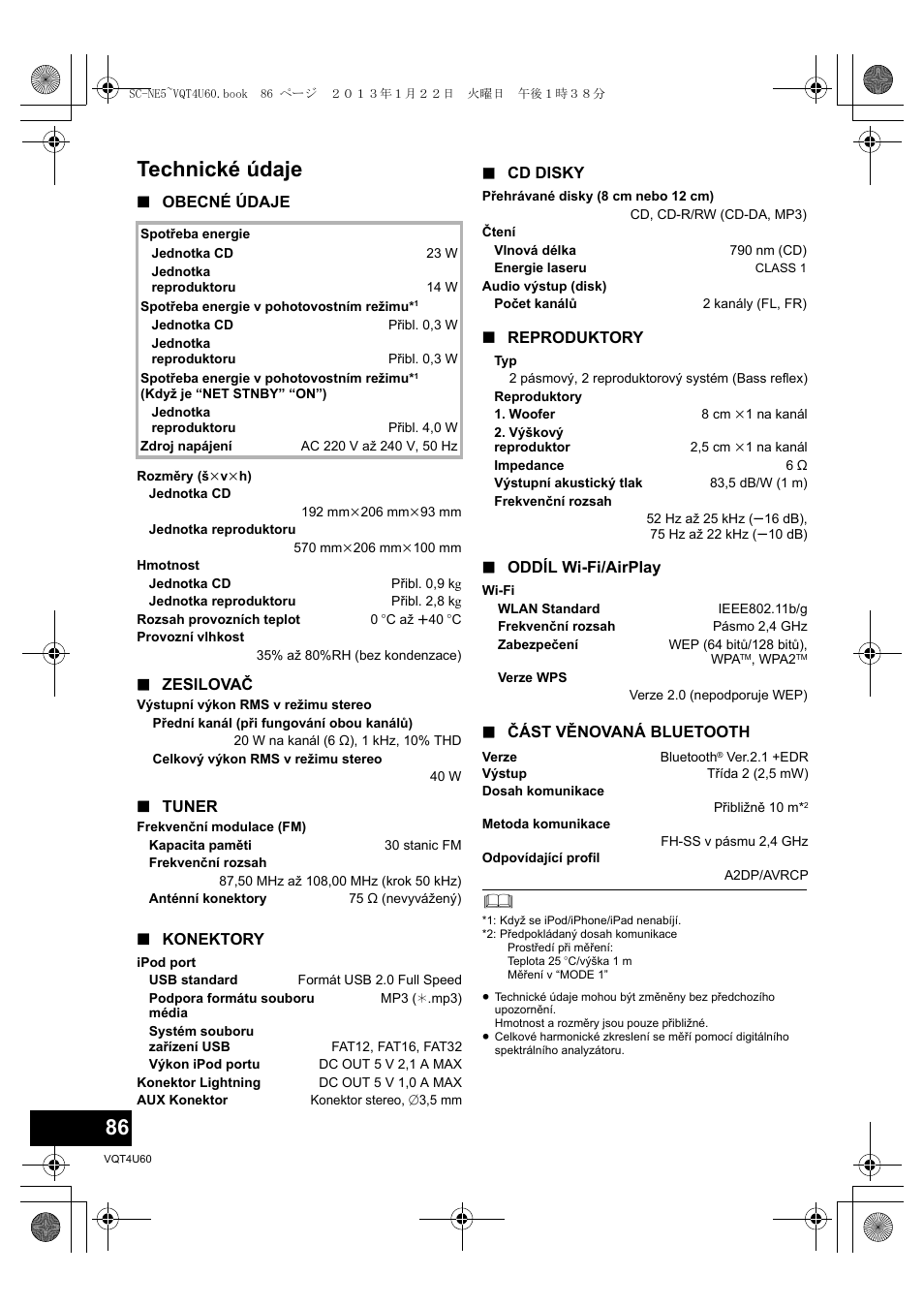 Technické údaje | Panasonic SCNE5EG User Manual | Page 86 / 88