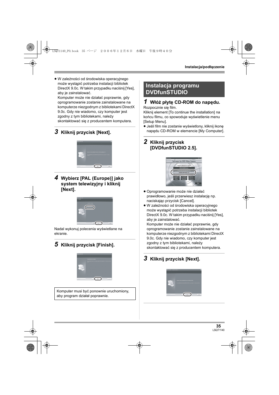 Instalacja programu dvdfunstudio | Panasonic VDRD310EP User Manual | Page 35 / 100