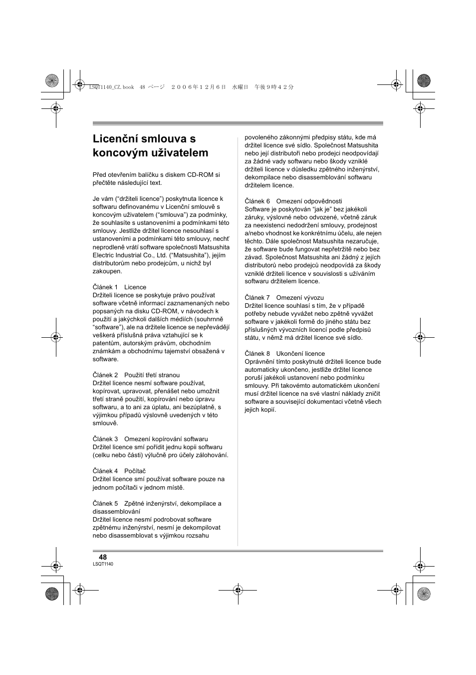 Licenční smlouva s koncovým uživatelem | Panasonic VDRD310EP User Manual | Page 48 / 100