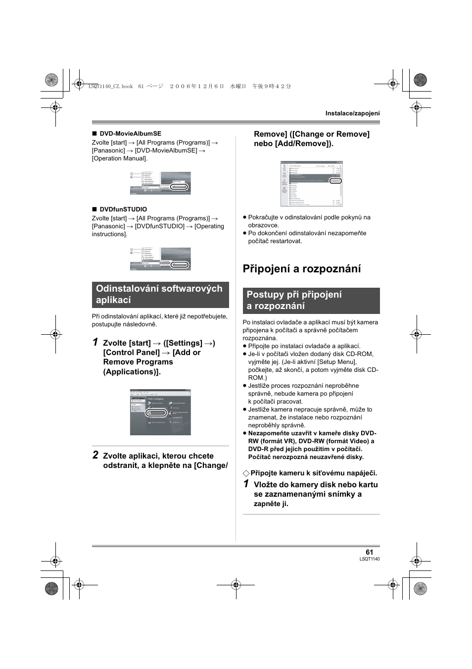 Připojení a rozpoznání | Panasonic VDRD310EP User Manual | Page 61 / 100