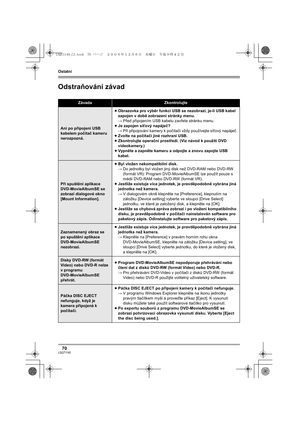 Odstraňování závad | Panasonic VDRD310EP User Manual | Page 70 / 100