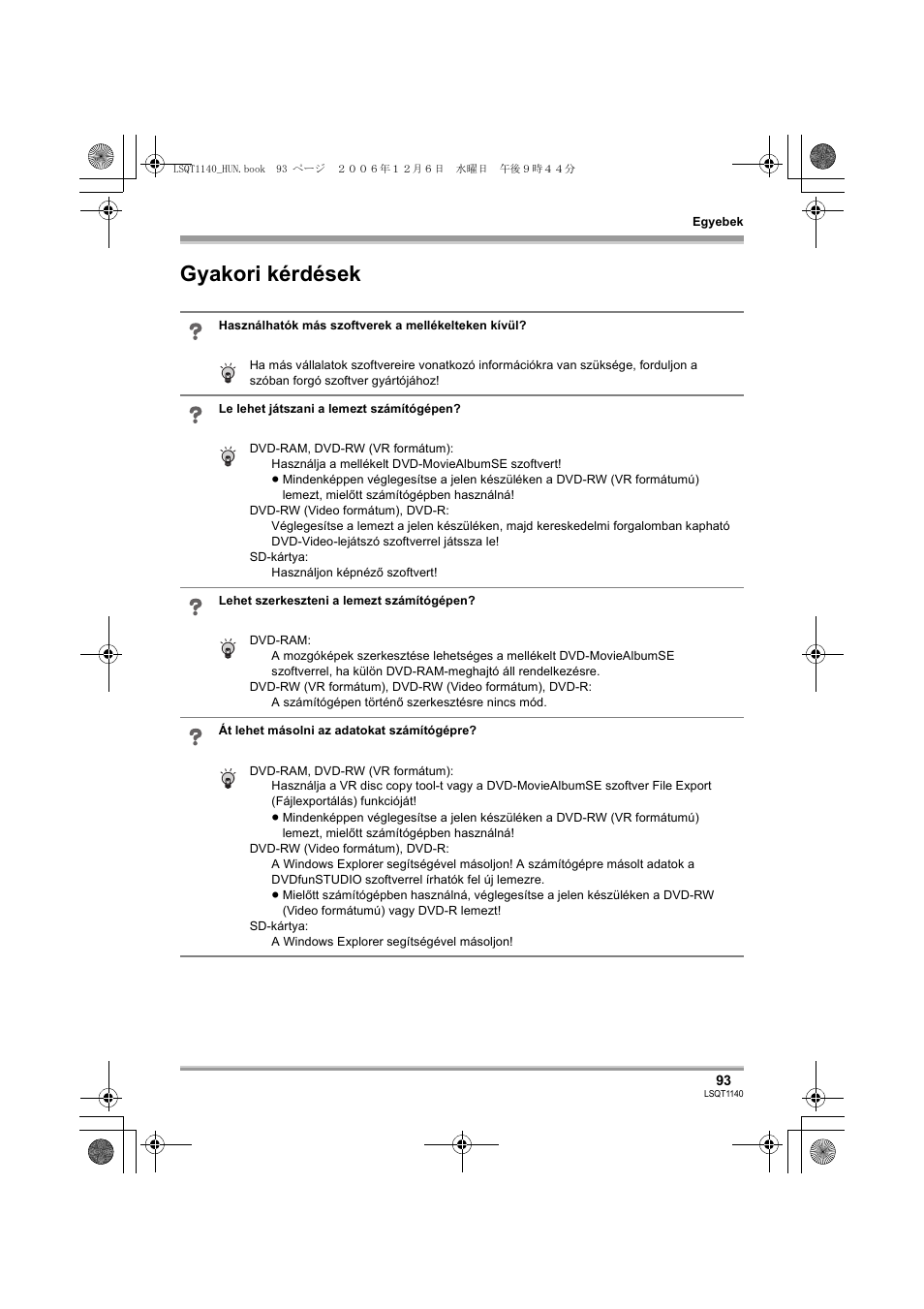 Gyakori kérdések | Panasonic VDRD310EP User Manual | Page 93 / 100