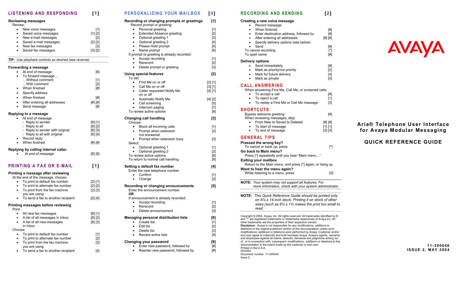 Avaya Aria User Manual | 2 pages