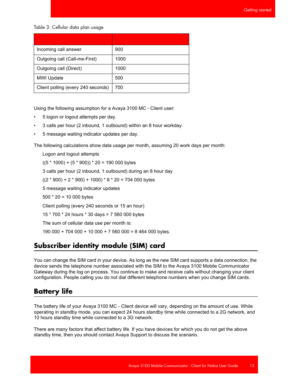 Subscriber identity module (sim) card, Battery life | Avaya NN42030-102 User Manual | Page 13 / 60