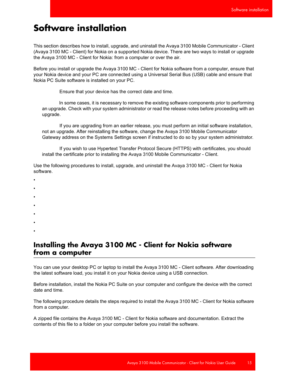 Software installation, Information, see | Avaya NN42030-102 User Manual | Page 15 / 60