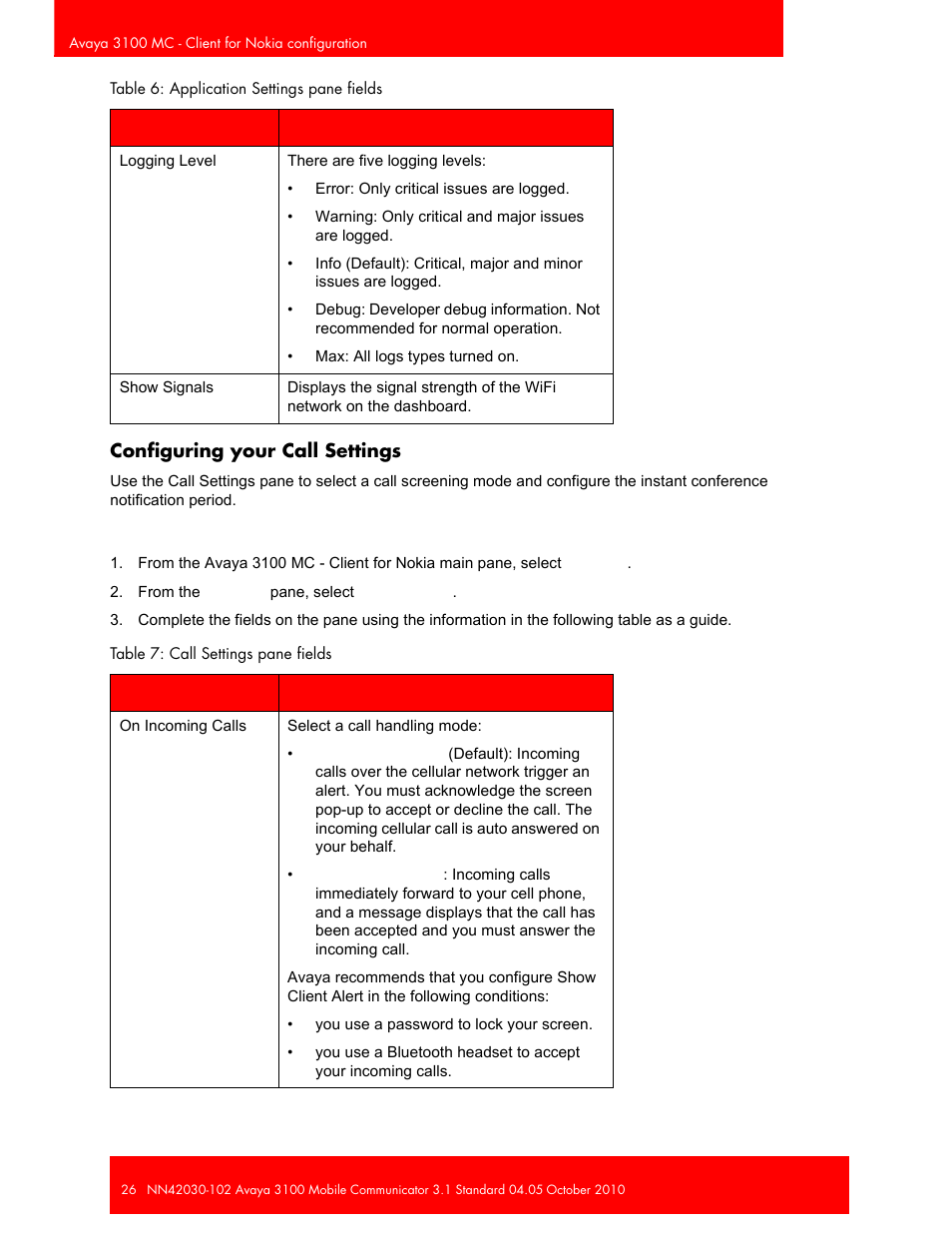 Configuring your call settings | Avaya NN42030-102 User Manual | Page 26 / 60