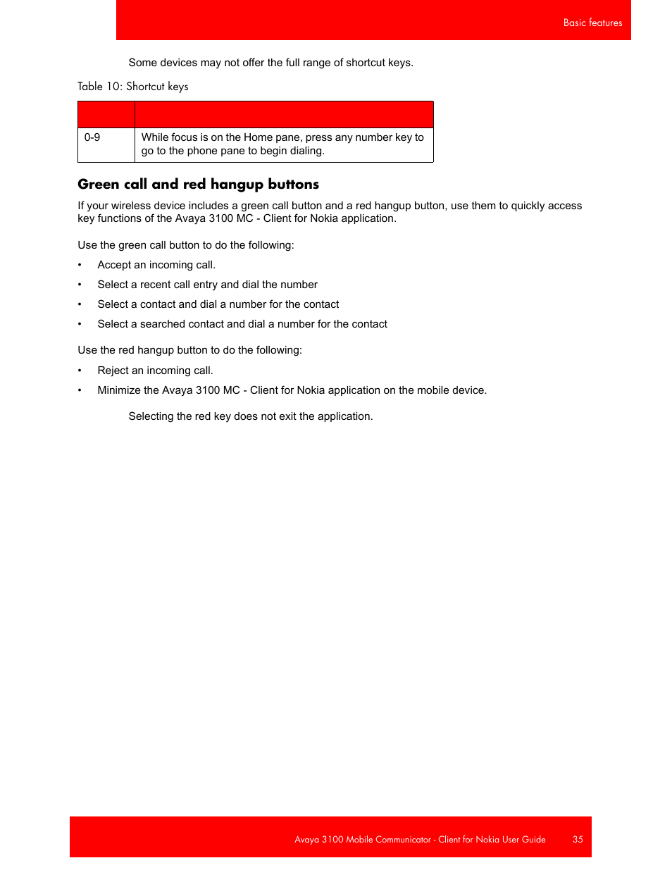 Green call and red hangup buttons | Avaya NN42030-102 User Manual | Page 35 / 60