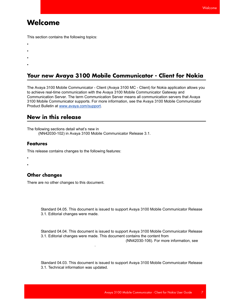 Welcome, New in this release, Features | Other changes, Features other changes | Avaya NN42030-102 User Manual | Page 7 / 60