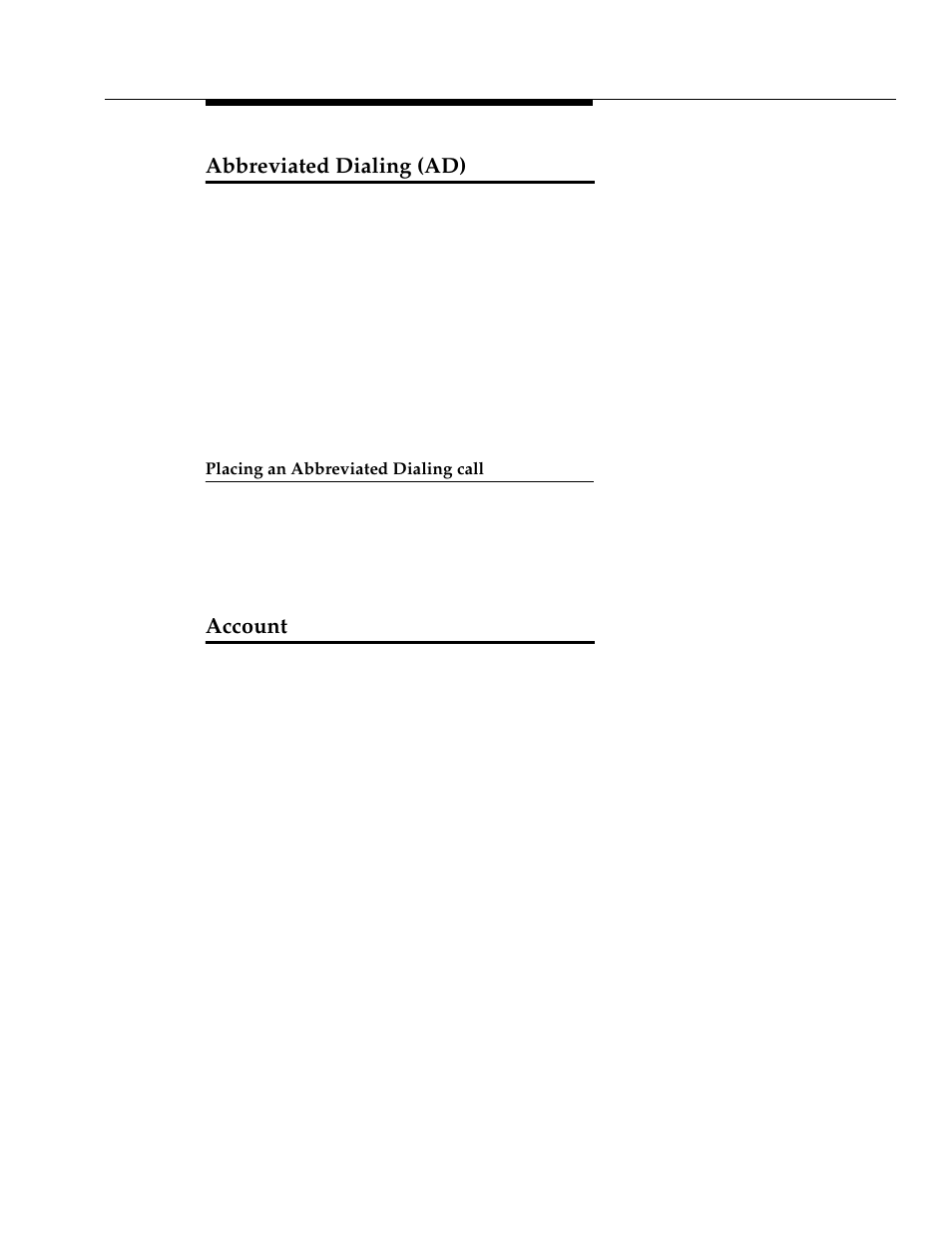 Abbreviated dialing (ad), Placing an abbreviated dialing call, Account | Avaya DEFINITY 4606 User Manual | Page 29 / 60