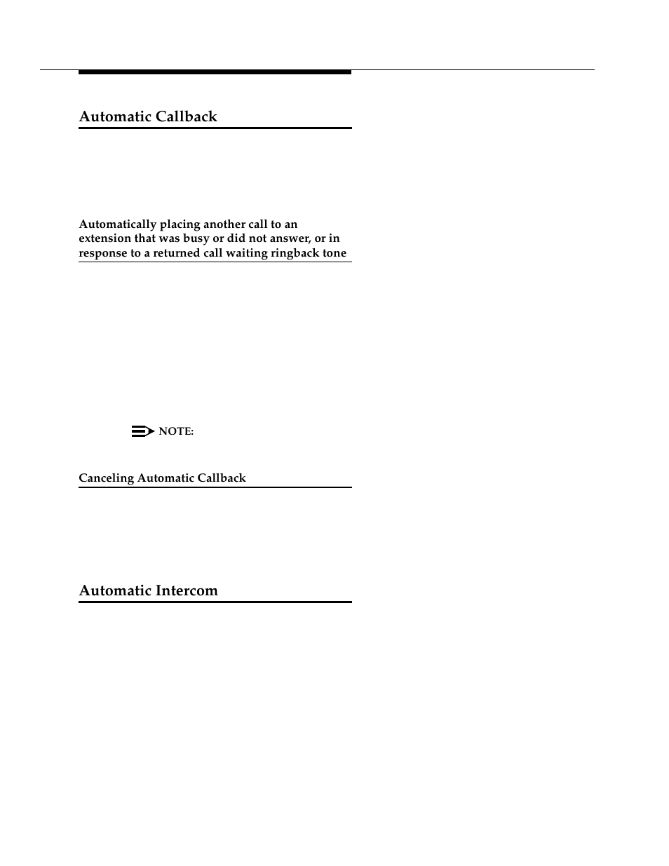 Automatic callback, Canceling automatic callback, Automatic intercom | Automatically placing another call to an | Avaya DEFINITY 4606 User Manual | Page 30 / 60