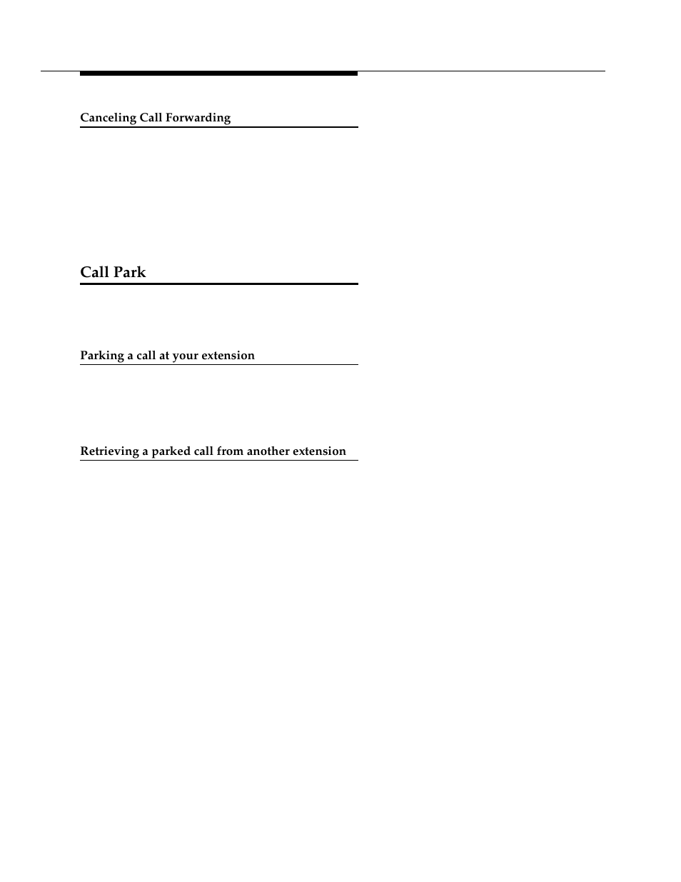 Canceling call forwarding, Call park, Parking a call at your extension | Retrieving a parked call from another extension | Avaya DEFINITY 4606 User Manual | Page 32 / 60