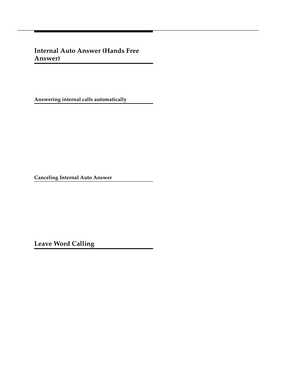 Internal auto answer (hands free answer), Answering internal calls automatically, Canceling internal auto answer | Leave word calling | Avaya DEFINITY 4606 User Manual | Page 36 / 60