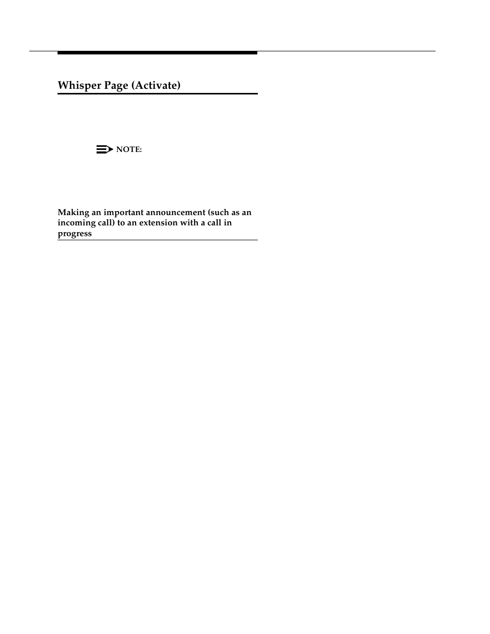 Making an important announcement (such as an, Whisper page (activate) | Avaya DEFINITY 4606 User Manual | Page 44 / 60