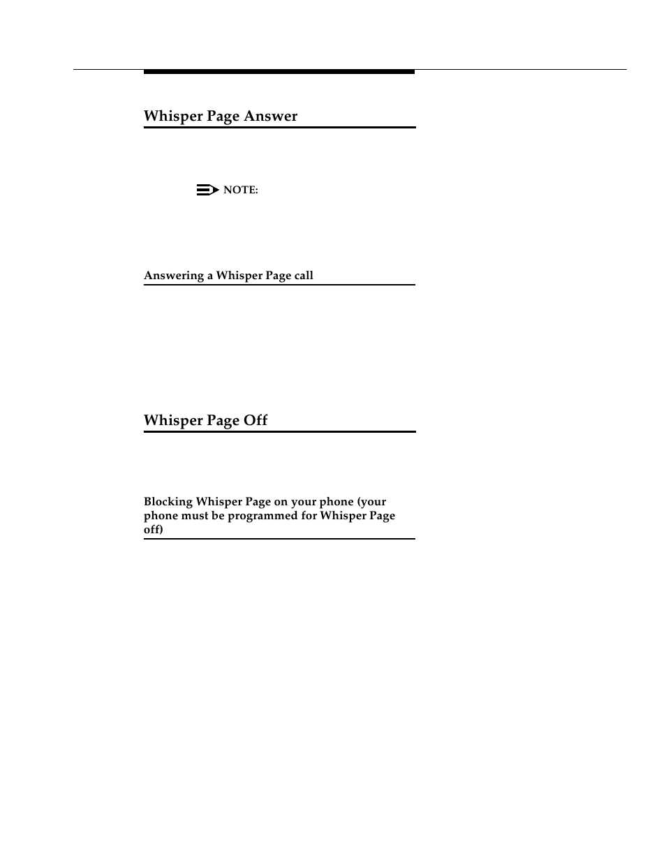 Whisper page answer, Whisper page off | Avaya DEFINITY 4606 User Manual | Page 45 / 60