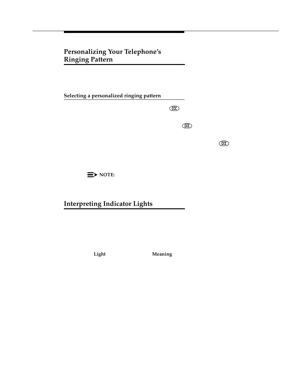 Personalizing your telephone's ringing pattern, Selecting a personalized ringing pattern, Interpreting indicator lights | Personalizing your telephone’s ringing pattern | Avaya DEFINITY 4606 User Manual | Page 51 / 60