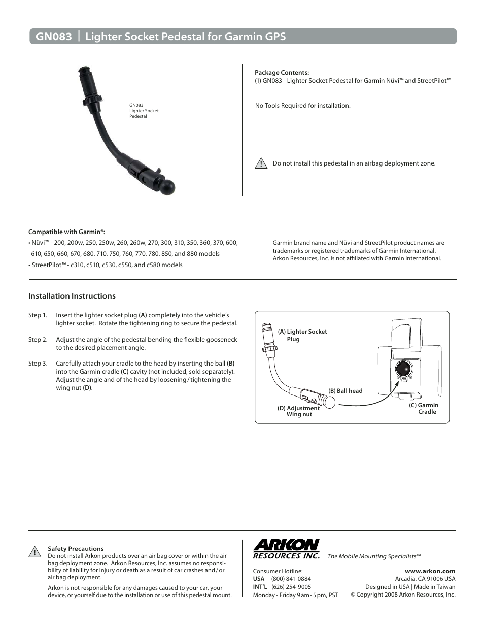 Arkon GN083 User Manual | 1 page