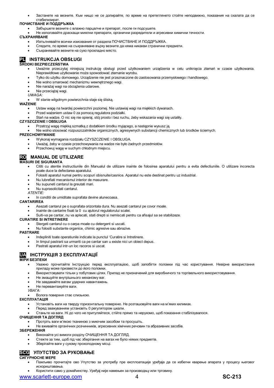 Pl instrukcja obs ugi, Ro manual de utilizare | Scarlett SC-213 User Manual | Page 4 / 6