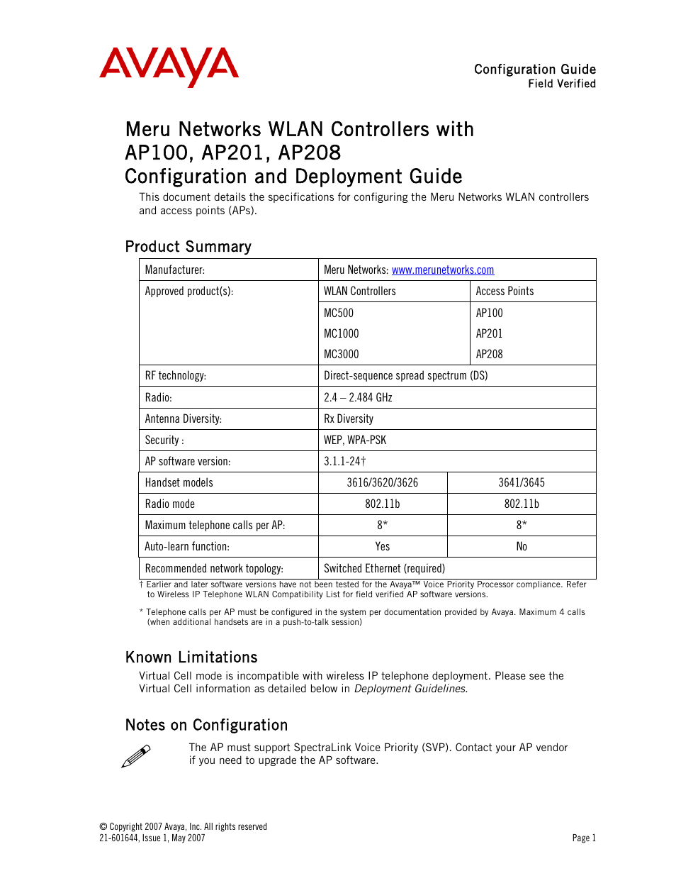 Avaya AP201 User Manual | 10 pages