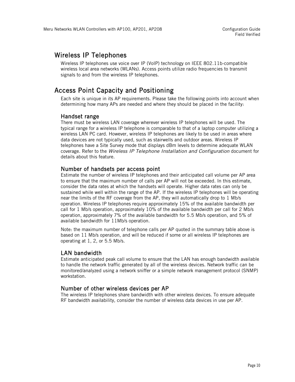 Wireless ip telephones, Access point capacity and positioning | Avaya AP201 User Manual | Page 10 / 10