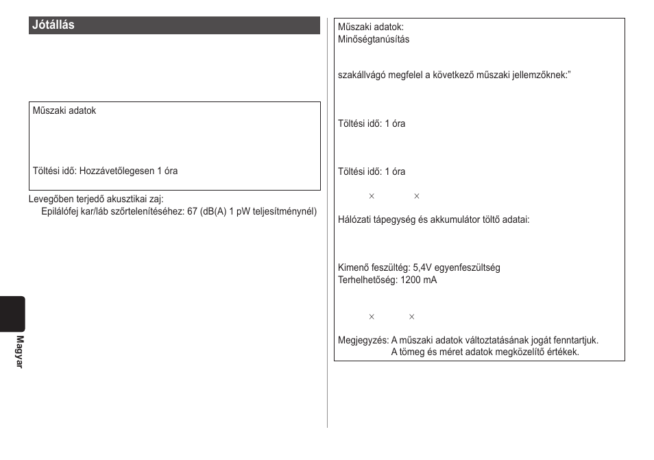 Jótállás | Panasonic ESWD10 User Manual | Page 100 / 110