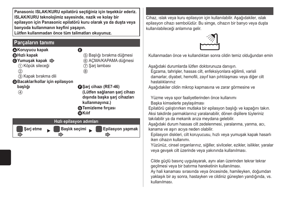 Parçaların tanımı, Önemli | Panasonic ESWD10 User Manual | Page 102 / 110