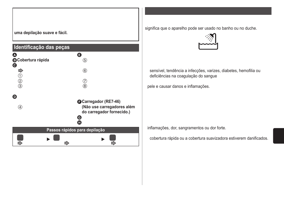 Identificação das peças, Importante | Panasonic ESWD10 User Manual | Page 41 / 110