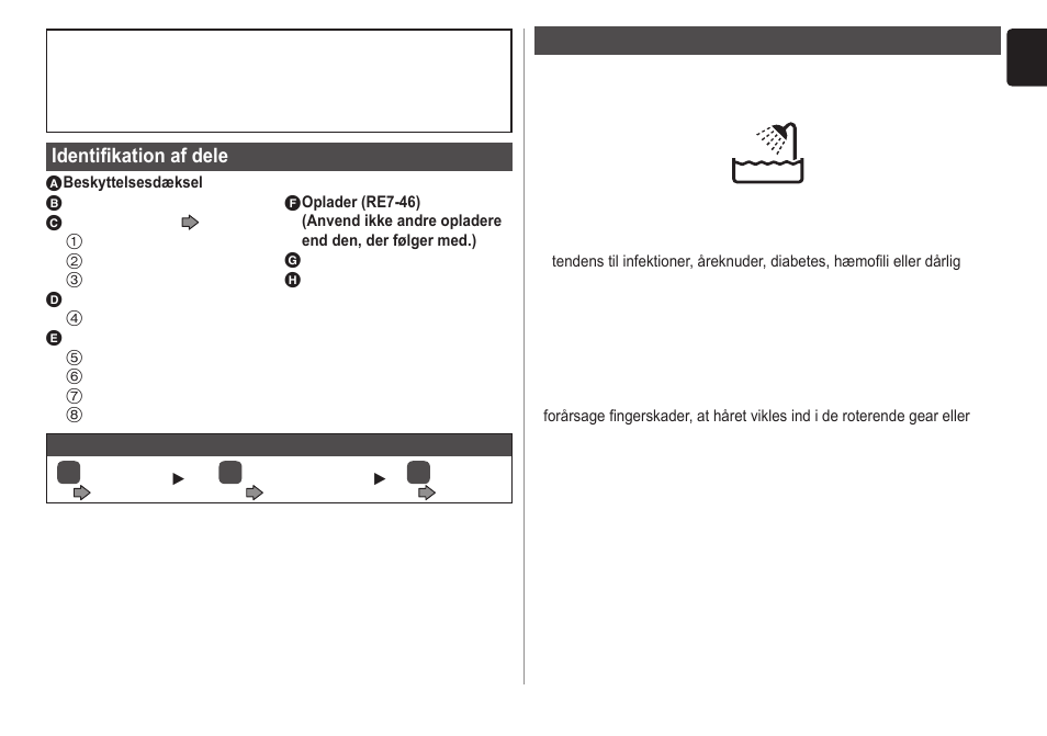 Identifikation af dele, Vigtigt | Panasonic ESWD10 User Manual | Page 59 / 110