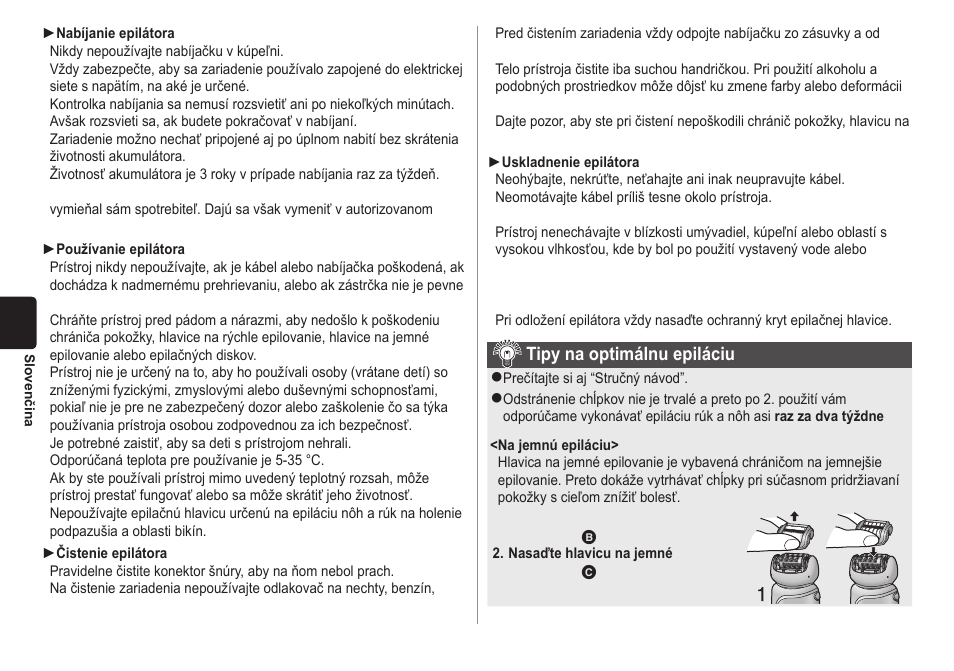 Tipy na optimálnu epiláciu | Panasonic ESWD10 User Manual | Page 84 / 110