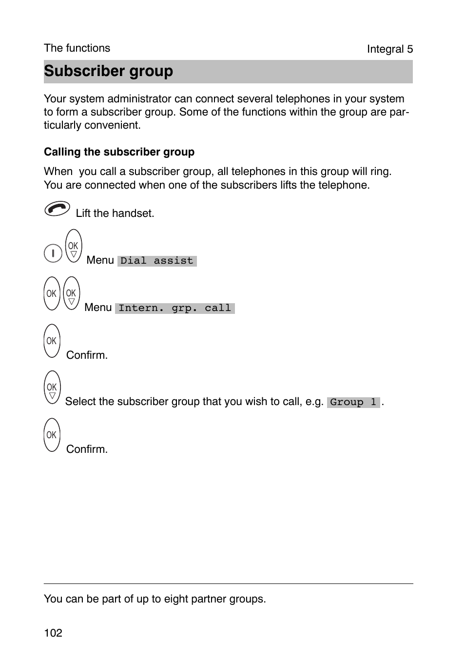 Subscriber group | Avaya Integral 3 / 5 FC1 User Manual | Page 102 / 120