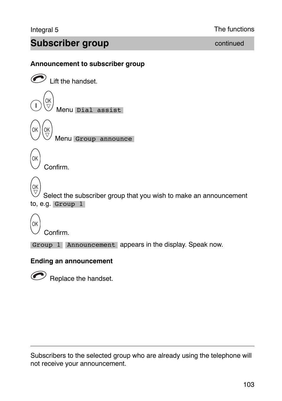 Subscriber group | Avaya Integral 3 / 5 FC1 User Manual | Page 103 / 120