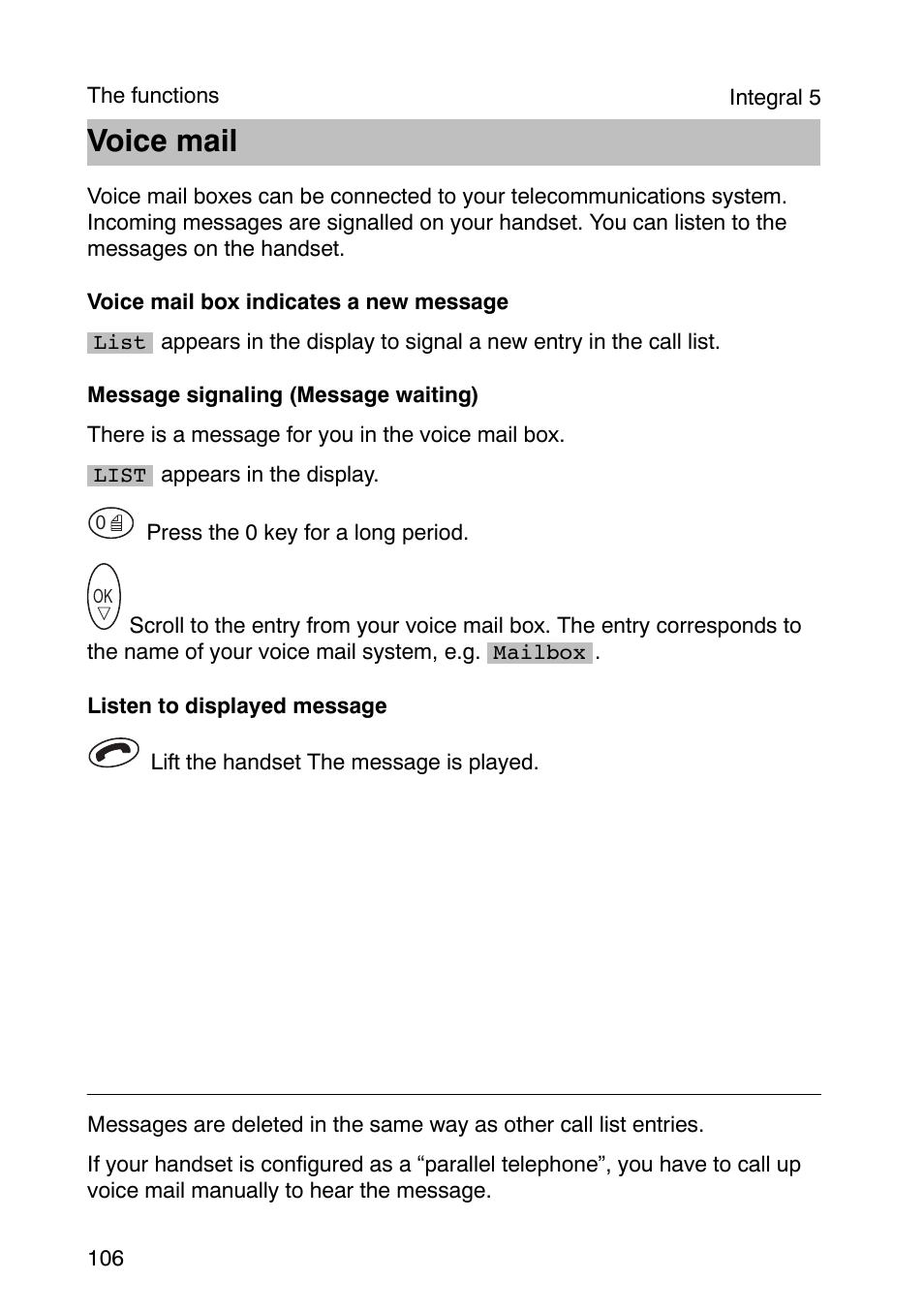 Voice mail | Avaya Integral 3 / 5 FC1 User Manual | Page 106 / 120